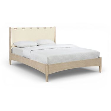 Santos Vegan Leather Headboard and Wood Queen Bed In Cream