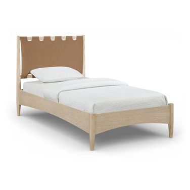 Santos Vegan Leather Headboard and Wood Twin Bed In Brown