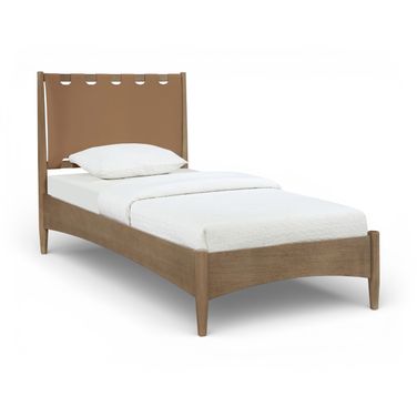 Santos Vegan Leather Headboard and Wood Twin Bed In Brown