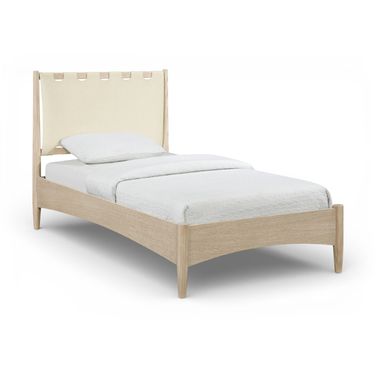 Santos Vegan Leather Headboard and Wood Twin Bed In Cream