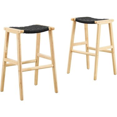 Saoirse Woven Rope Wood Bar Stool Set of 2 In Natural/Black