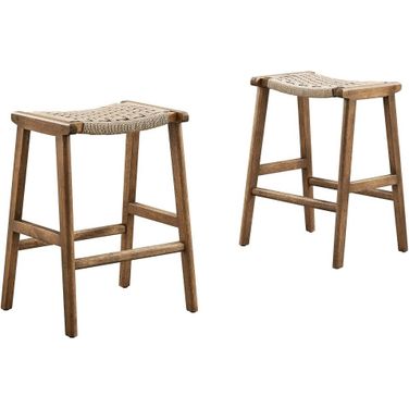 Saoirse Woven Rope Wood Counter Stool Set of 2 In Natural Walnut
