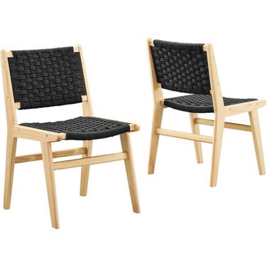 Saoirse Woven Rope Wood Dining Side Chair In Natural/Black