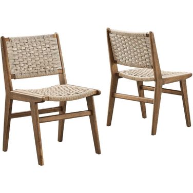 Saoirse Woven Rope Wood Dining Side Chair In Natural Walnut