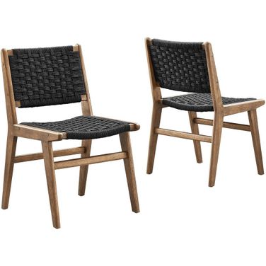 Saoirse Woven Rope Wood Dining Side Chair In Walnut Black