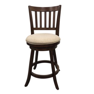 Sara Slat Back Swivel Barstool - Set of 2 In Walnut and Beige Upholstery