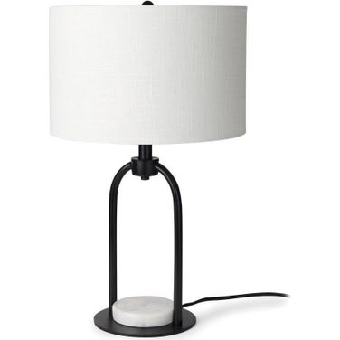 Sarah Arched Black Metal With Marble Cube And White Shade Table Lamp