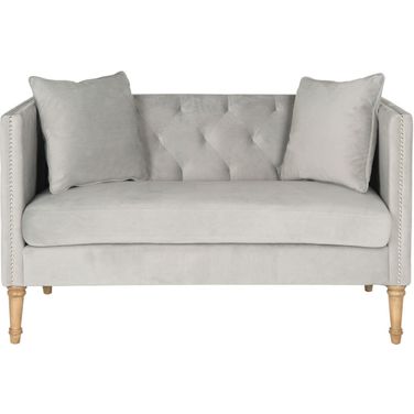 Sarah Tufted Settee with Pillows in Grey