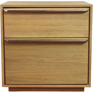 Sarasota Large 2-Drawer Oak Wood Nightstand With Metal Handles In Natural