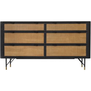 Saratoga 6 Drawer Dresser In Black Acacia with Rattan