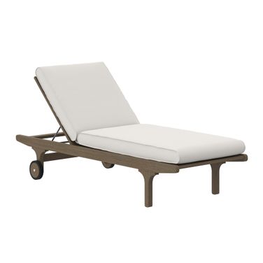 Saratoga Outdoor Patio Teak Chaise Lounge Chair In White and Weathered Gray
