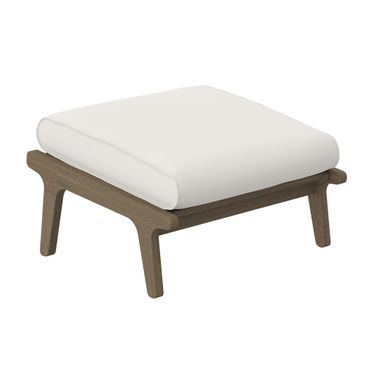 Saratoga Outdoor Patio Teak Ottoman In White and Weathered Gray