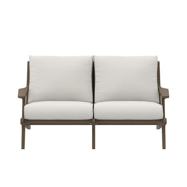 Saratoga Outdoor Patio Teak Wood Loveseat In White and Weathered Gray