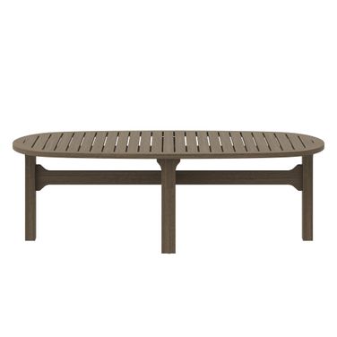 Saratoga Oval Outdoor Patio Teak Wood Coffee Table In Weathered Gray