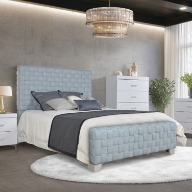 Saree Eastern King Bed In Light Teal Chenille and Gray