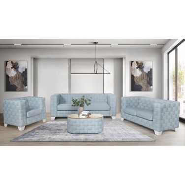 Saree Living Room Set In Light Teal Chenille and White