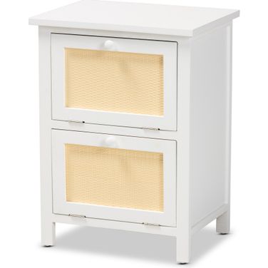 Sariah Wood and Rattan 2 Door End Table In White