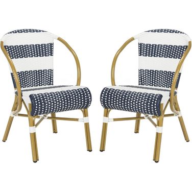 Sarita Navy and White Striped French Bistro Stacking Side Chair Set of 2