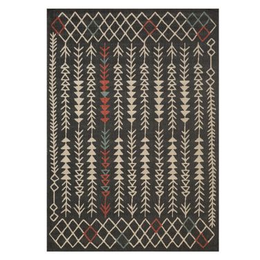 Saryx Tribal Power-Loomed Indoor/Outdoor Area Rug In Black and Ivory