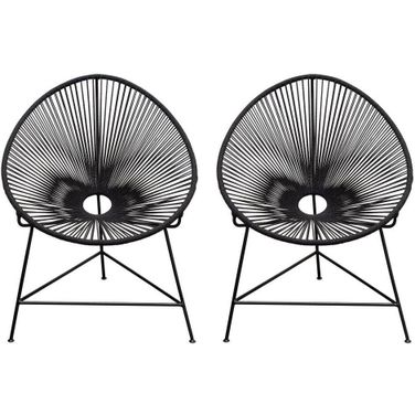 Sativa 2-Pack Accent Chair in Black Rope with Black Iron Rod Frame