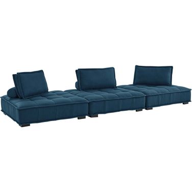 Saunter Tufted Fabric Fabric 3- Piece Sofa In Azure