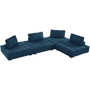 Saunter Tufted Fabric Fabric 4- Piece Sectional Sofa In Azure