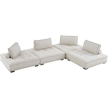 Saunter Tufted Fabric Fabric 4- Piece Sectional Sofa In Beige