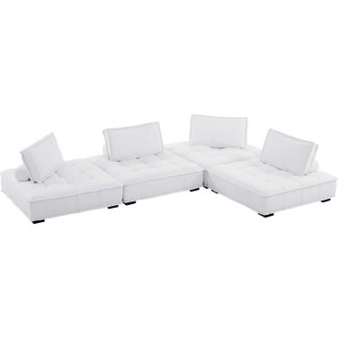 Saunter Tufted Fabric Fabric 4- Piece Sectional Sofa In White