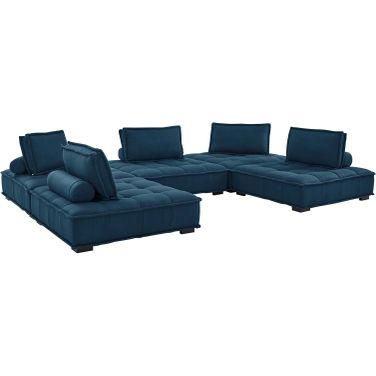 Saunter Tufted Fabric Fabric 5- Piece Sectional Sofa In Azure