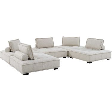 Saunter Tufted Fabric Fabric 5- Piece Sectional Sofa In Beige