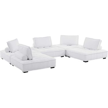 Saunter Tufted Fabric Fabric 5- Piece Sectional Sofa In White
