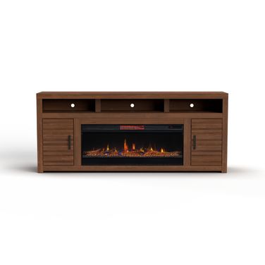Sausalito 78 Inch Electric Fireplace TV Stand Console In Blue Denim and Whiskey