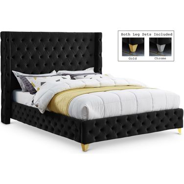 Savan Velvet Full Bed In Black