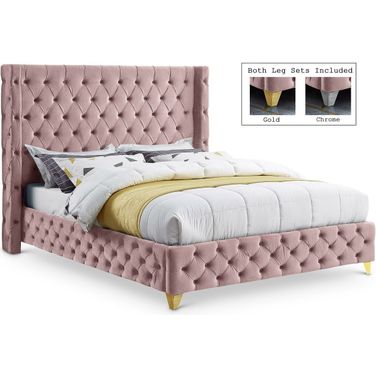 Savan Velvet Full Bed In Pink
