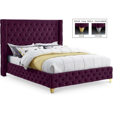 Savan Velvet Full Bed In Purple