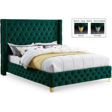 Savan Velvet King Bed In Green