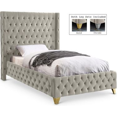 Savan Velvet Twin Bed In Cream