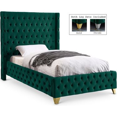 Savan Velvet Twin Bed In Green