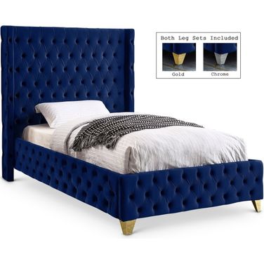 Savan Velvet Twin Bed In Navy