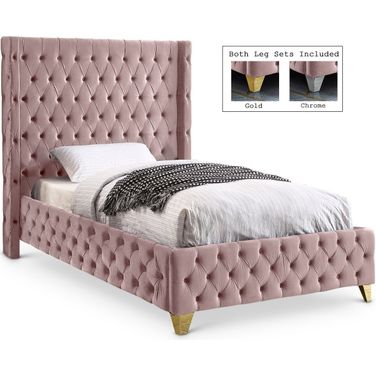 Savan Velvet Twin Bed In Pink