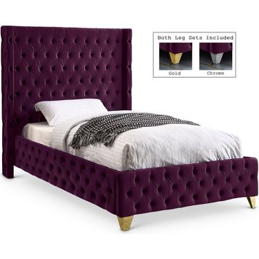 Savan Velvet Twin Bed In Purple