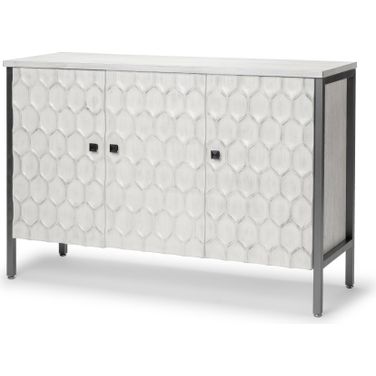 Savannah 3 Door Accent Cabinet In White Fir Veneer and Gray Metal