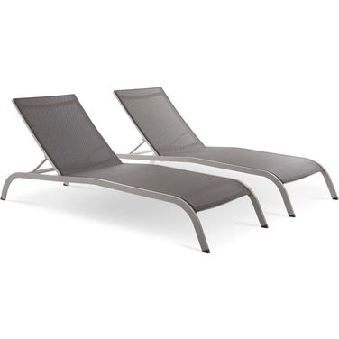 Savannah Gray Outdoor Patio Mesh Chaise Lounge Set of 2