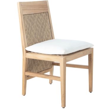 Savannah Teak Extended Back Side Chair In Linen Snow