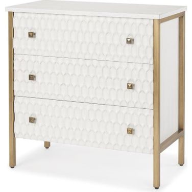 Savannah White Fir Veneer With Gold Metal 3-Drawer Accent Cabinet