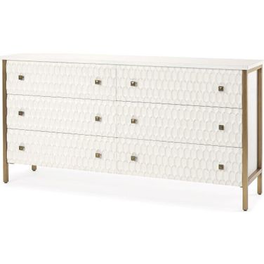 Savannah White Fir Veneer With Gold Metal Accents 6-Drawer Sideboard