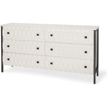 Savannah White Fir Veneer With Gray Metal 6-Drawer Sideboard
