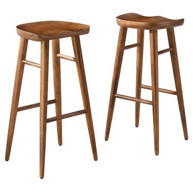 Saville Backless Wood Bar Stool Set of 2 In Walnut