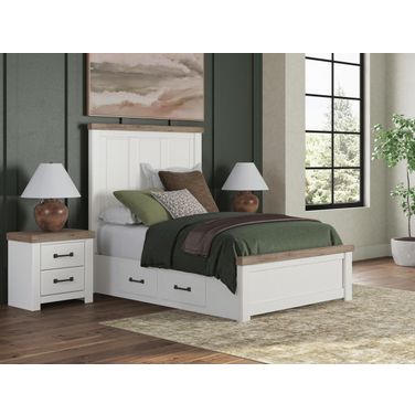 Savonport Full Panel Bed with Storage In White and Brown