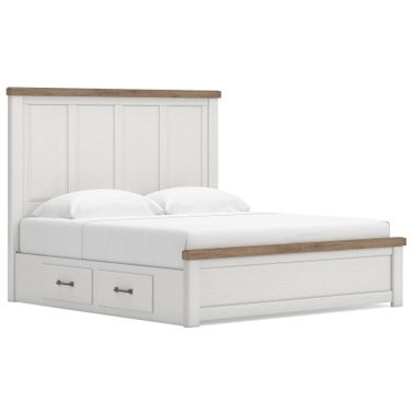 Savonport King Panel Bed with Storage In White and Brown